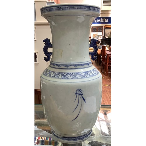 37 - A large Chinese blue and white twin-handled vase, 45cm high, together with a blue and white ginger j... 