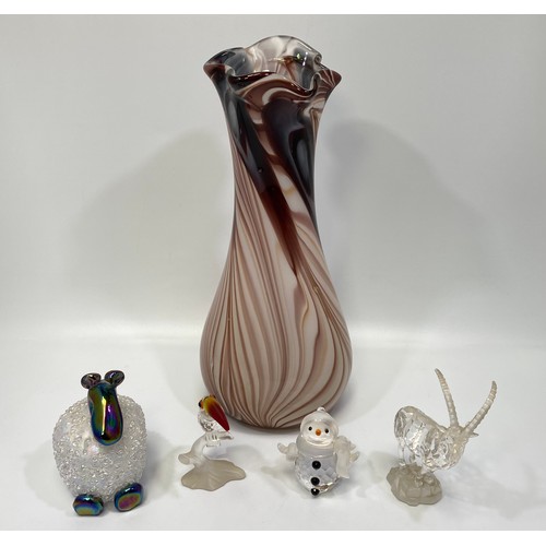 19 - Two John Ditchfield glass items including a sheep for Glasform and a vase, both with etched marks to... 