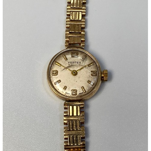 252 - A 9ct gold ladies Vertex Revue wristwatch, the silvered dial with batons denoting hours and Arabic n... 