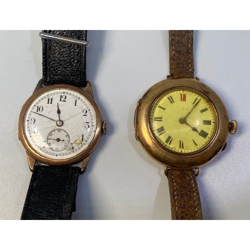 251 - A 9ct gold fob watch converted to a wristwatch, the white enamel dial with Roman numerals denoting h... 