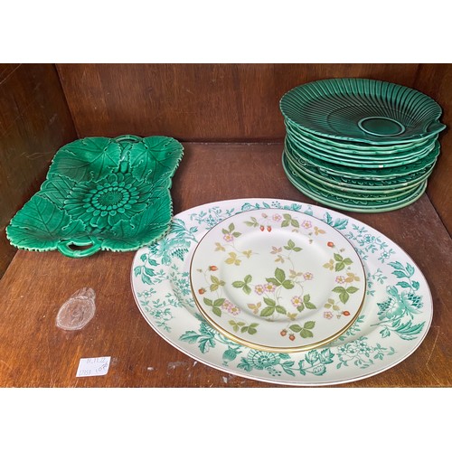 8 - Fourteen 19th century green majolica leaf-moulded plates etc (Section 53)

There is wear and crazing... 