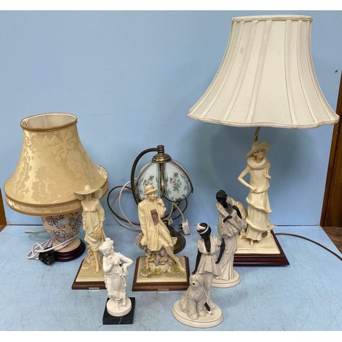 12 - Five various Italian figurines including two by Vittorio Tessaro together with a lamp with base mode... 