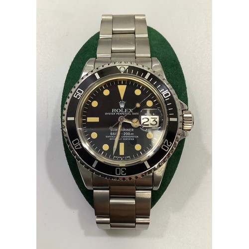 244 - A stainless steel Rolex Submariner wristwatch, model 1680, C.1978, the black enamel 660ft = 200m dia... 