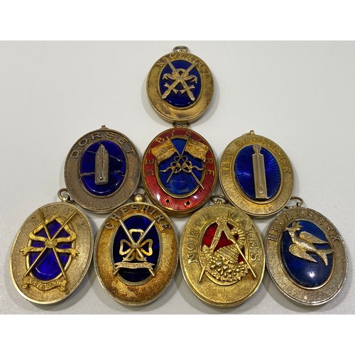 200 - Eight various silver gilt hallmarked Masonic collar jewels with blue enamelling including Nigeria, C... 