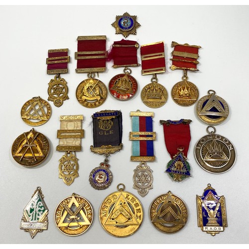 227 - Seventeen various silver and enamel Masonic jewels including West Yorkshire, London, Middlesex, Camb... 