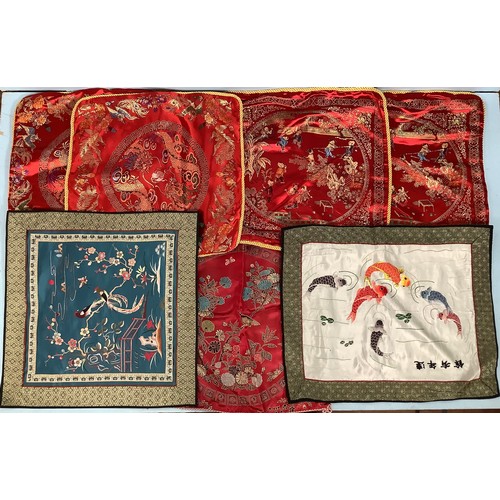 39 - Twenty Chinese embroidered silks of various scenes and sizes including some cushion covers etc.