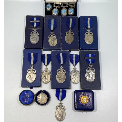 220 - Various silver masonic jewels including 1927 Festival Steward, six x hallmarked Hospital breast jewe... 