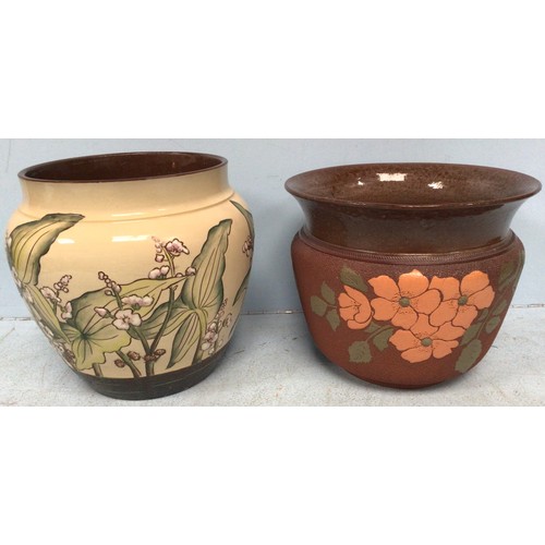 84 - Lovatt Langley Mill jardiniere, brown early stencilled flowers, 19cm high, impressed catalogue No. 3... 