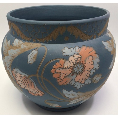 58 - A Langley Ware Pottery Jardinière, decorated with incised sgraffito and salmon, brown and turquoise ... 