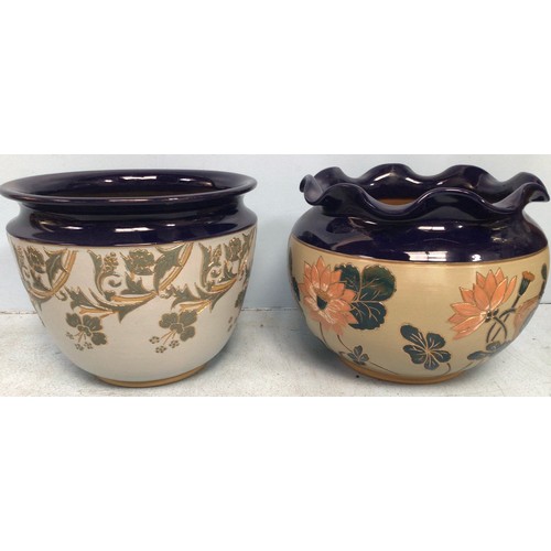 68 - Two various Lovatt Langley Mill pottery jardinieres, c1901-1930, incised, gilded and painted with st... 