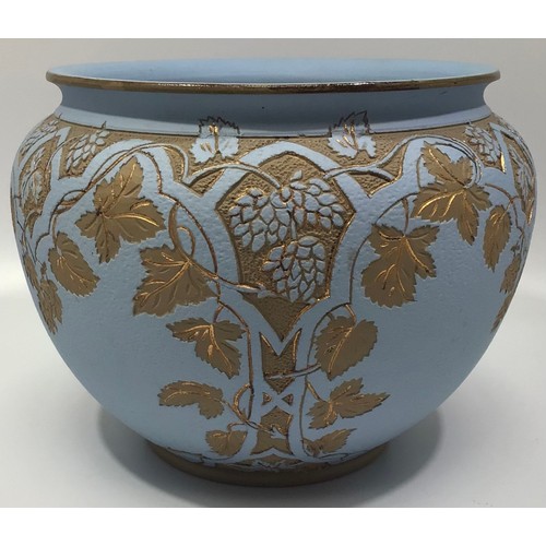 60 - A Langley Ware Pottery Jardiniere, carved, incised, gilded and painted in Sandy Hops/Trellis pattern... 