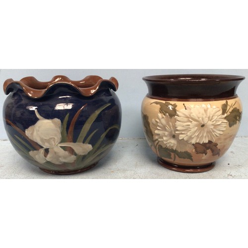 66 - A Langley Pottery Jardiniere, Impasto white chrysanthemums to a cream ground,  'loopy' Langley mark ... 