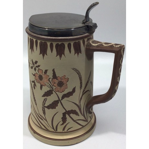 78 - A Langley Ware pottery tankard by Mary Helen Goodyer, of tapering cylindrical form, incised and carv... 