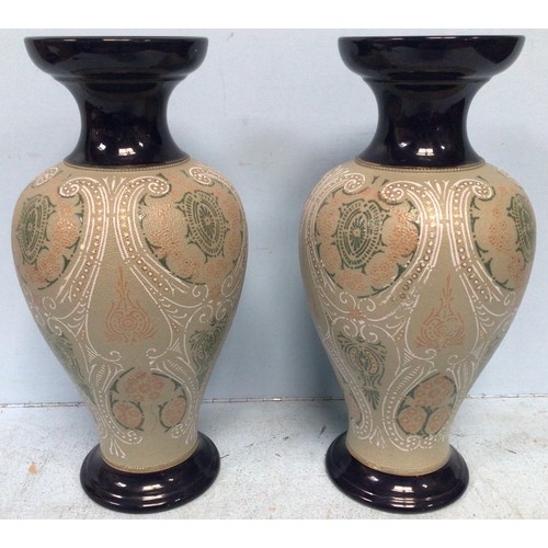 75 - A pair of Langley Lovatt Mill pottery baluster vases, 1911-1912, decorated in 'Osborne' pattern to a... 