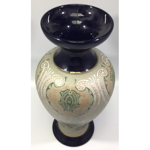 75 - A pair of Langley Lovatt Mill pottery baluster vases, 1911-1912, decorated in 'Osborne' pattern to a... 