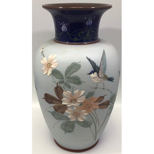 85 - A Lovatt Langley Mill baluster 'New Aerware' vase, 1903, decorated with Blue Tit and impasto flowers... 