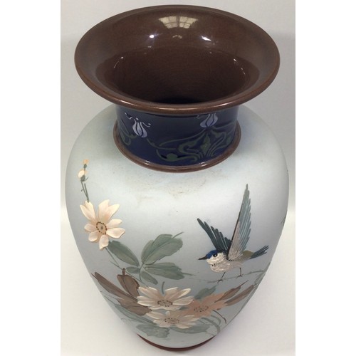 85 - A Lovatt Langley Mill baluster 'New Aerware' vase, 1903, decorated with Blue Tit and impasto flowers... 