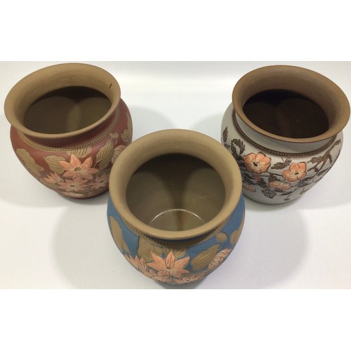 94 - Three Calvert & Lovatt period Langley Ware art pottery small jardinières, c1883-1890 and possibly by... 