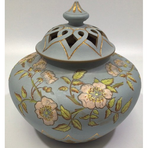 93 - A Calvert & Lovatt period Langley Ware 'sgraffito Flowers' art pottery potpourri vase, with internal... 