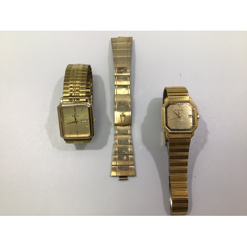 254 - Two gold-plated gents wristwatches by Bulova, one with silvered rectangular dial, gold batons denoti... 