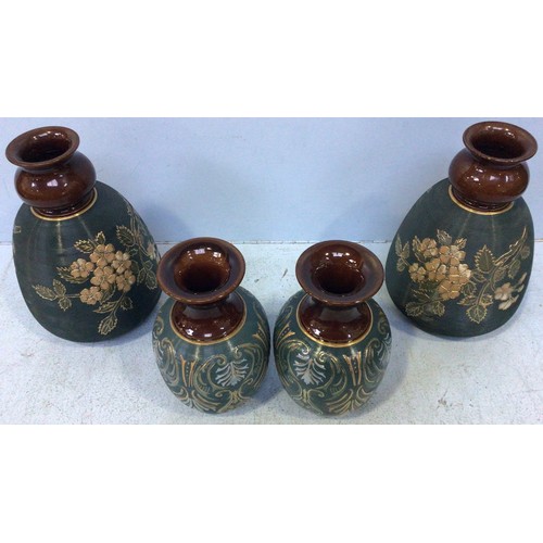 97 - A pair of Lovatt Langley Mill art pottery vases in 'Blossom' design, dated 1913, with brown glazed n... 