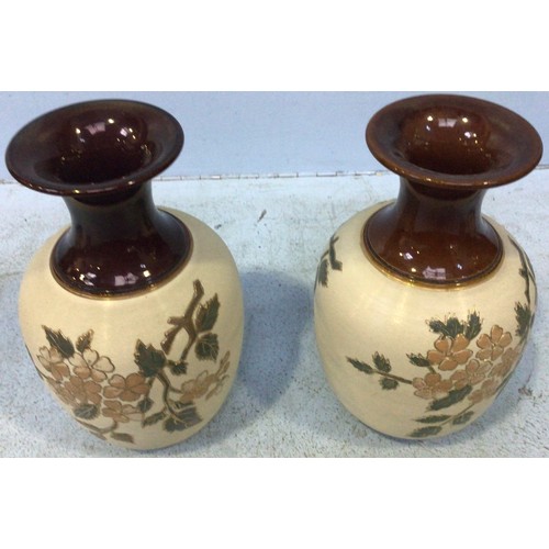 98 - Three pairs of Lovatt's Langley Ware art pottery vases, c1912-15, decorated with incised, gilded and... 