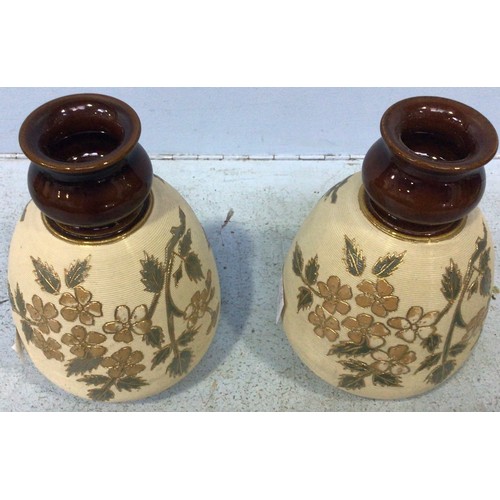 98 - Three pairs of Lovatt's Langley Ware art pottery vases, c1912-15, decorated with incised, gilded and... 