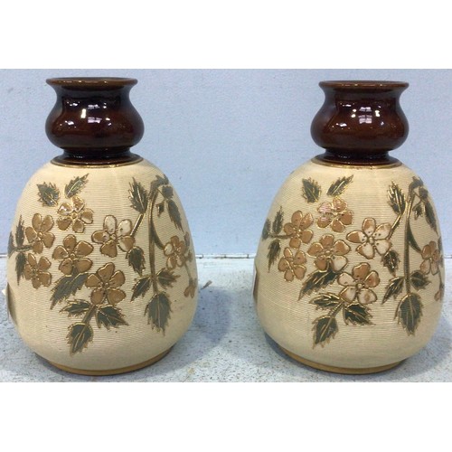 98 - Three pairs of Lovatt's Langley Ware art pottery vases, c1912-15, decorated with incised, gilded and... 