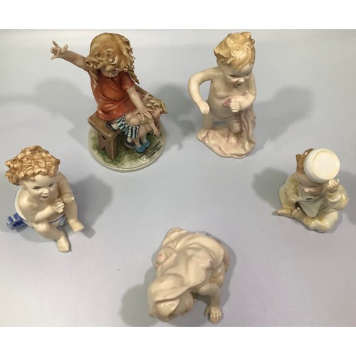 27 - Four Royal Doulton miniature figurines, comprising ‘First Steps’, HN3361, ‘Well Done’, HN3362, ‘Peek... 