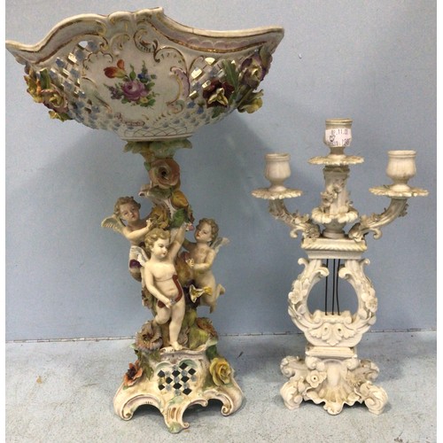 21 - Two late 19th/early 20th century flower encrusted German porcelain compositions, to include a painte... 