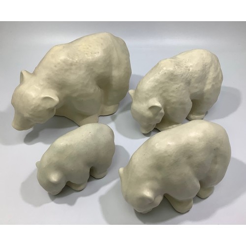 110 - Four graduated Langley pottery cream glazed bears, c1931-39, designed by Frederick Braddon, 14cm - 8... 