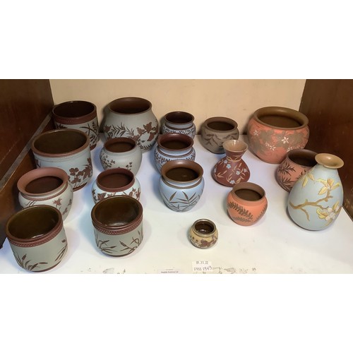 118 - Eighteen various Calvert & Lovatt period 'Langley Ware' pots of various form, c1883-1891, decorated ... 