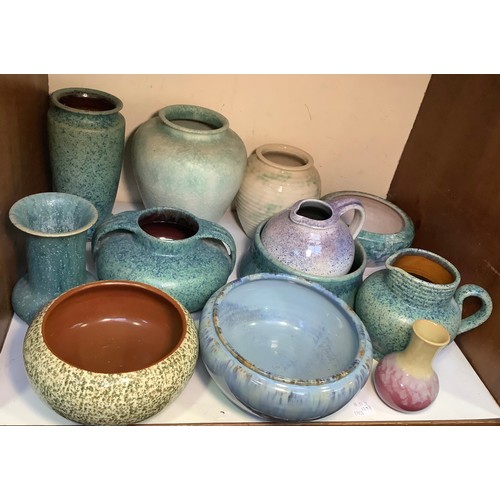 121 - Various Langley pottery 'Oaks period' decorated with blue and green mottled glazes