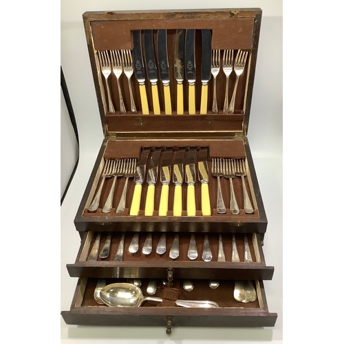 194 - A three-tier canteen of silver-plated and stainless steel cutlery including knives, forks, spoons an... 