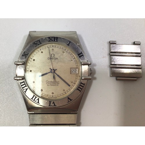 240 - A gents stainless steel Omega Constellation Automatic wristwatch, the silvered dial with dot markers... 