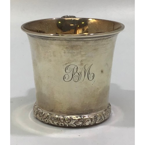 190 - A George III silver christening mug, of flared cylindrical form with acanthus-leaf cast and applied ... 