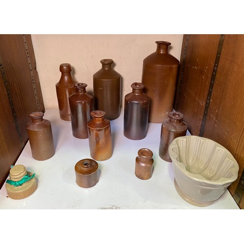 138 - Ten various Lovatt & Lovatt salt-glaze stoneware ink and polish bottles, Lovatts Langley jelly mould... 