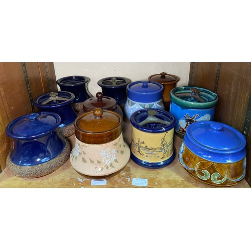 145 - Eleven various Lovatt / Langley Ware pottery tobacco jars, including an Aonian tube-lined example, s... 