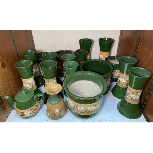 147 - A collection of Lovatt & Lovatt green 'Daisy' ware stencilled pottery vases, jardinières etc. (In Se... 