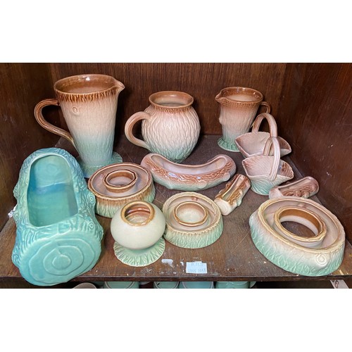 151 - A quantity of Lovatt's 'Arden Flosmaron' ware pottery, early 1950s, including jugs, and various posy... 