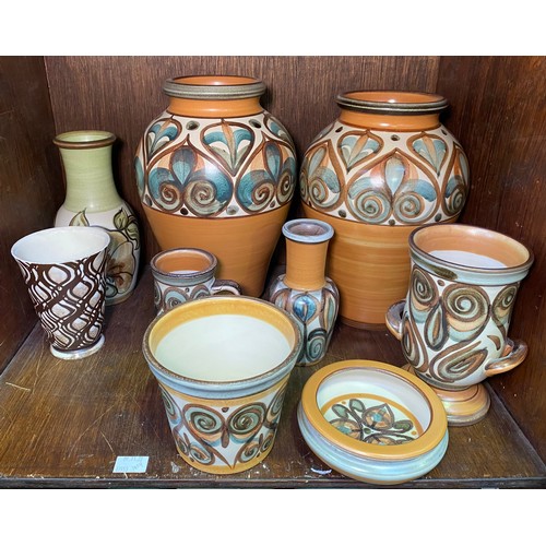 154 - A pair of large Langley Denby pottery baluster vases and five matching items in the 'Soraya' pattern... 