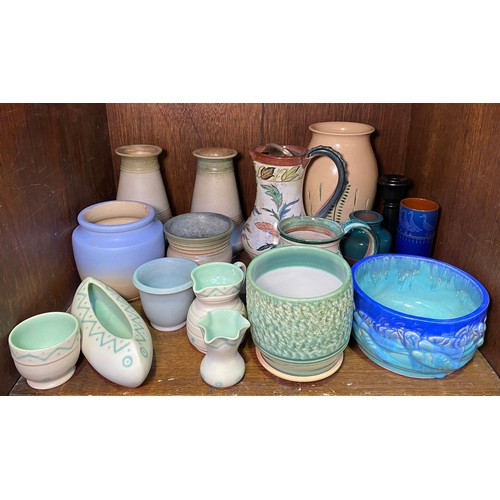 158 - A pair of Lovatts Langley 'Rutland Ware' stylised baluster vases, together with a Denby 'Moss' patte... 