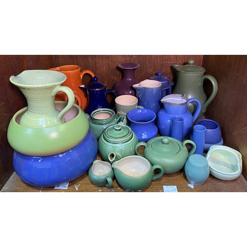 159 - Various Langley coloured 'Roman' wares, in green, blue and orange glazes.  (In Section 43)