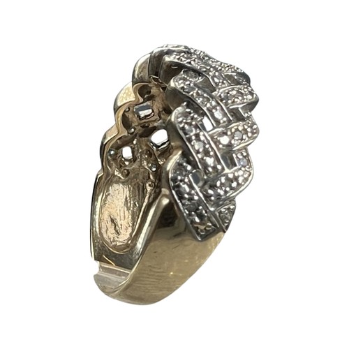 271 - A 9ct yellow gold dress ring, set with approximately 44 x small round diamonds in a platted design, ... 