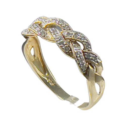 272 - A 9ct yellow gold ring, set with 22 x small diamonds in a platted design, estimated total diamond we... 