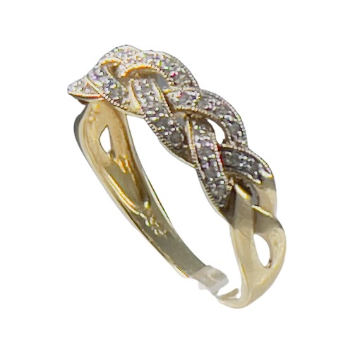 272 - A 9ct yellow gold ring, set with 22 x small diamonds in a platted design, estimated total diamond we... 