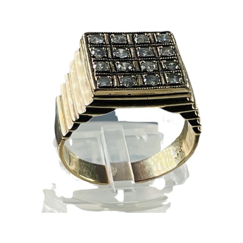 267 - A gents 9ct gold dress ring, set with sixteen old cut diamonds in a square top design, estimated tot... 