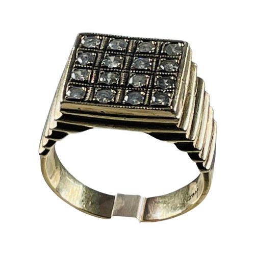 267 - A gents 9ct gold dress ring, set with sixteen old cut diamonds in a square top design, estimated tot... 