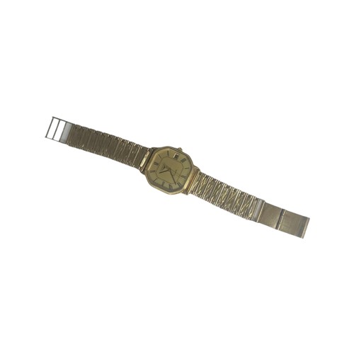 246 - A gents 9ct gold Longines wristwatch, on 9ct gold bark finish link bracelet, hexagonal shaped watch ... 