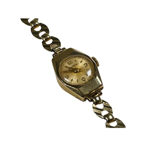 257 - A 9ct yellow gold Helvetia cocktail watch, on 9ct yellow gold bracelet, weighs 13.0 grams.